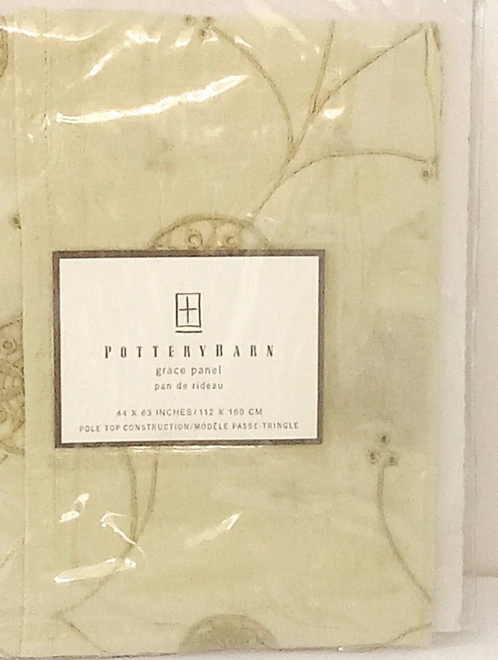 Pottery Barn Grace Curtain Panel Celery Green Embroidered 44x63 Lot Of 2
